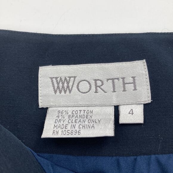 Worth Women's Navy Blue Gold Chain Cotton Pencil Skirt Size 4 - Picture 3 of 10